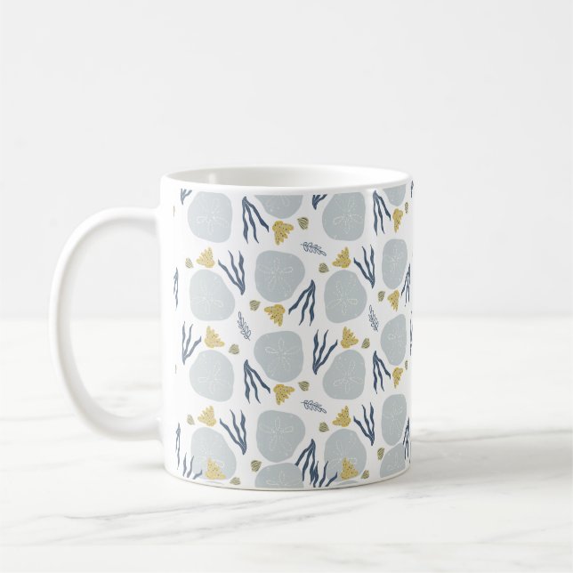 Caneca De Café Sand Dollar Seashells Beach Pattern Beach (Esquerda)