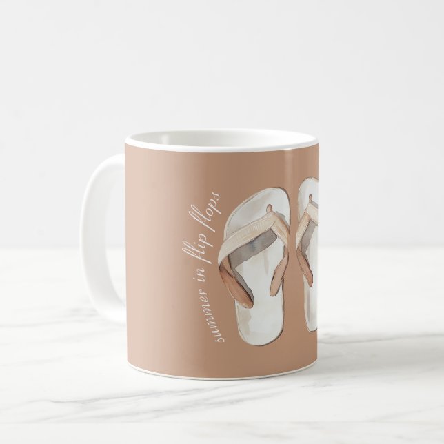 Caneca De Café Sandalhas de Verão Marrom Creme Chinelos (Frente Esquerda)