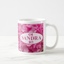 Caneca De Café "Sandra" em Letras Flores Elegantes Rosa Hidrangea