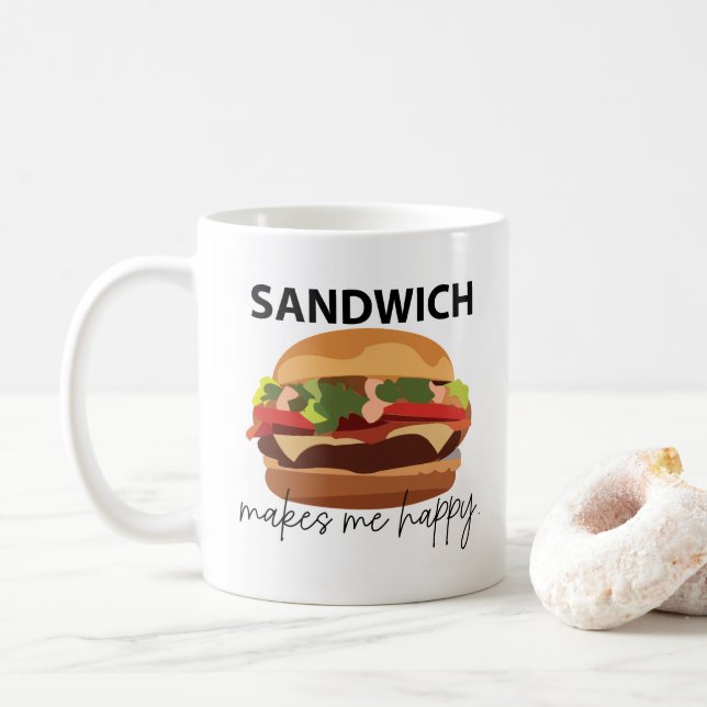Caneca De Café Sanduíche Me Faz Feliz (Com Donut)