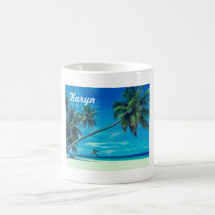 Caneca De Café Sandy Beach branco com palmas de coco