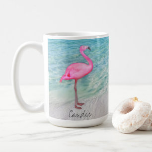 Caneca De Café Sandy Beach tropical do flamingo cor-de-rosa feito
