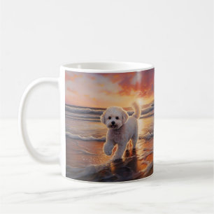 Caneca De Café Sandy Paws Bichon Frise Dog em Beach Sunset