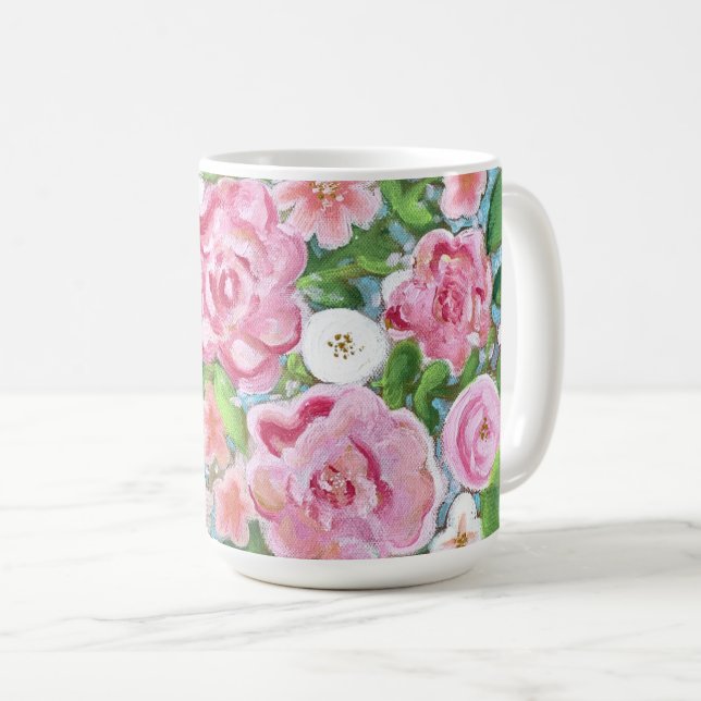 Caneca De Café Sangue de Primavera Floral Rosa (Frente Esquerda)