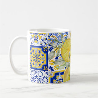 Caneca De Café Sangue do mosaico em azul e amarelo
