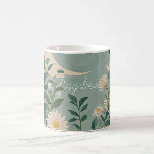 Caneca De Café Sangue Lua: Pastel Floral e Lua Crescente (Centro)