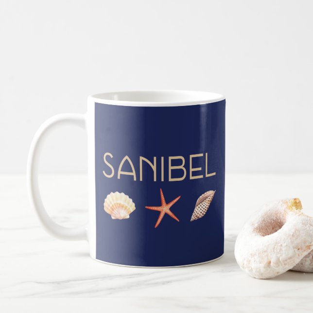 Caneca De Café Sanibel Island Flórida Seashells Blue (Com Donut)