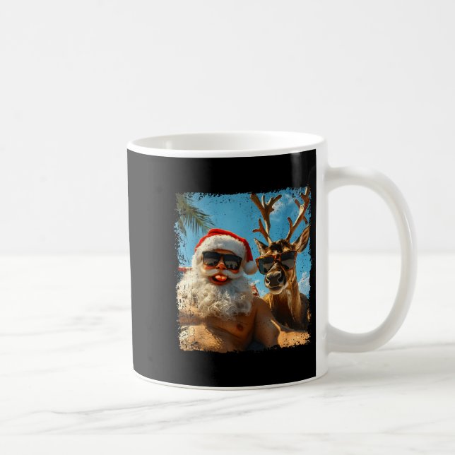 Caneca De Café Santa And Reindeer Selfie Funny Christmas Vacation (Direita)