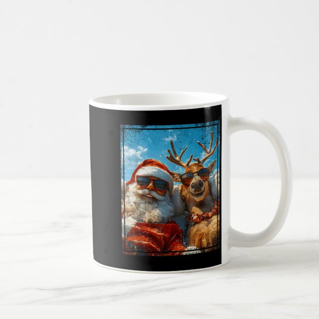 Caneca De Café Santa And Reindeer Selfie Funny Christmas Vacation (Direita)