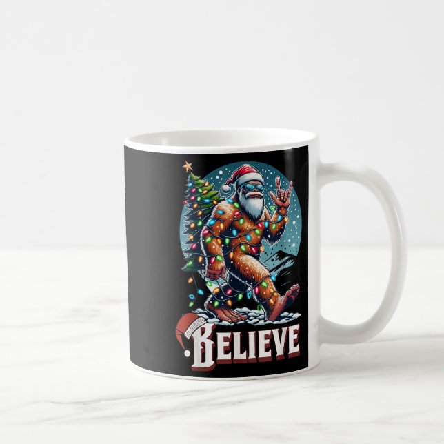 Caneca De Café Santa Bigfoot Christmas Lights Funny Sasquatch Bel (Direita)