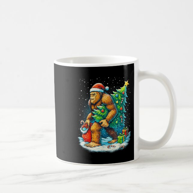 Caneca De Café Santa Bigfoot Christmas Tree Sasquatch Xmas Lights (Direita)