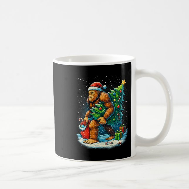 Caneca De Café Santa Bigfoot Christmas Tree Sasquatch Xmas Lights (Direita)