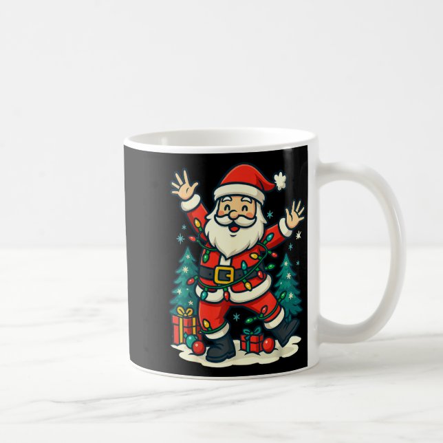Caneca De Café Santa Christmas Festive Jolly Dance Snowy Lights F (Direita)