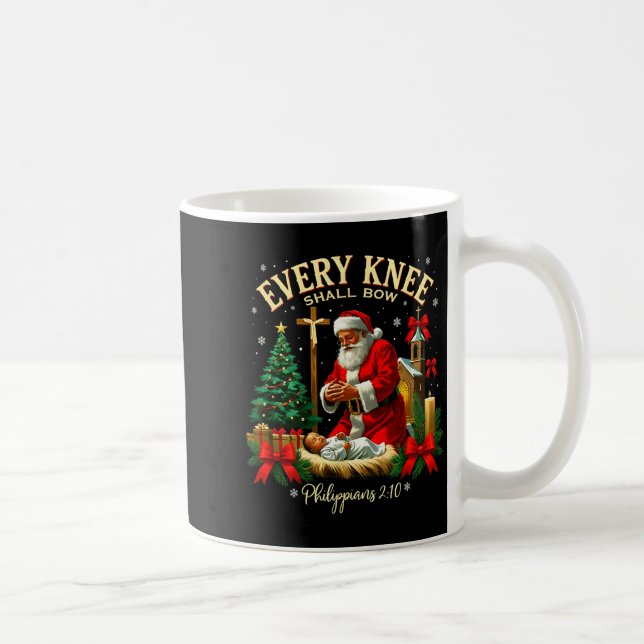 Caneca De Café Santa Christmas Nativity Scene Xmas Every Knee Sha (Direita)