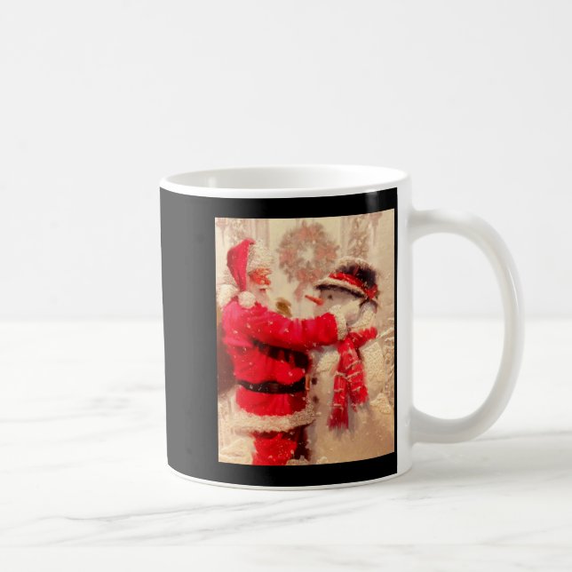 Caneca De Café Santa Claus And Snowman In Snowfall  (Direita)