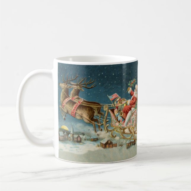 Caneca De Café Santa Claus Christmas Antique Sleigh Reindeer (Esquerda)