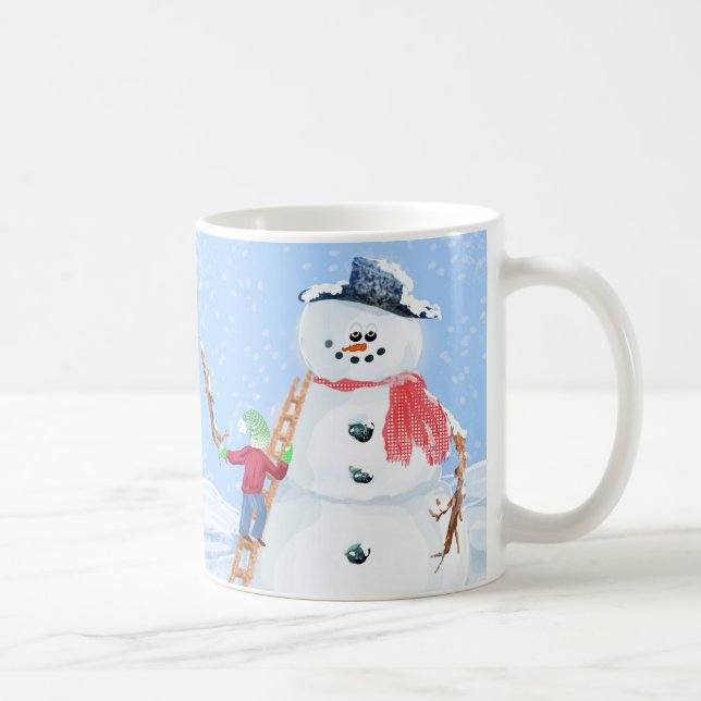 Caneca De Café Santa Claus Helper Construindo Um Bobo Neve (Direita)