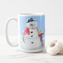 Caneca De Café Santa Claus Helper Construindo Um Bobo Neve
