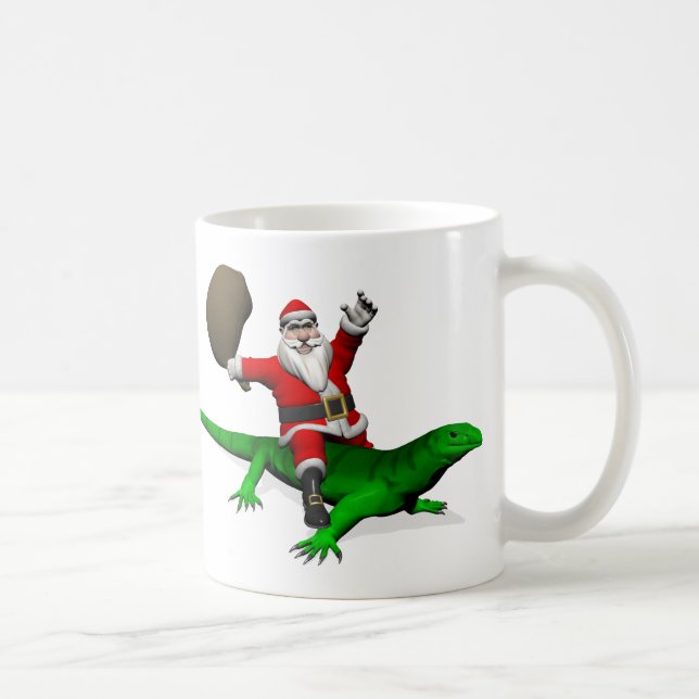 Caneca De Café Santa Claus Riding Green Lizard (Direita)