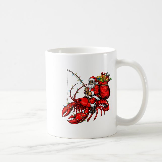 Caneca De Café Santa Claus Riding Lobster Lights Christmas Fishin (Direita)