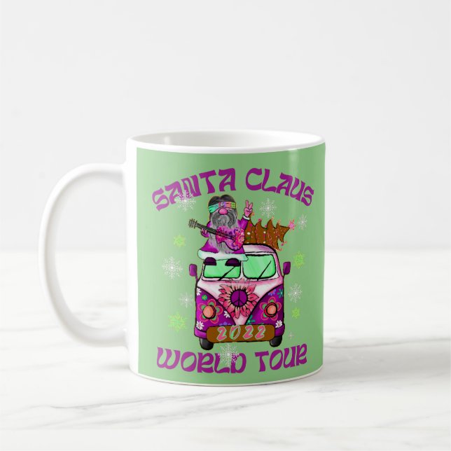 Caneca De Café SANTA CLAUS WORLD TOUR engraçado estilo 70 (Esquerda)