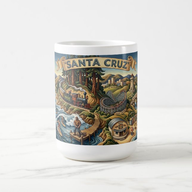 Caneca De Café Santa Cruz California Illustrated Map UCSC Wharf (Centro)