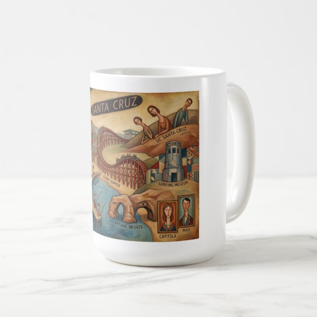 Caneca De Café Santa Cruz California Whimsical Map UCSC Boardwalk (Frente Esquerda)