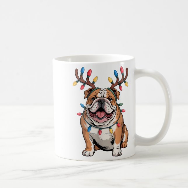 Caneca De Café Santa English Bulldog Reindeer Light Christmas  (Direita)