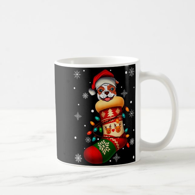 Caneca De Café Santa Hat American Bulldog Dog In Christmas Socks  (Direita)