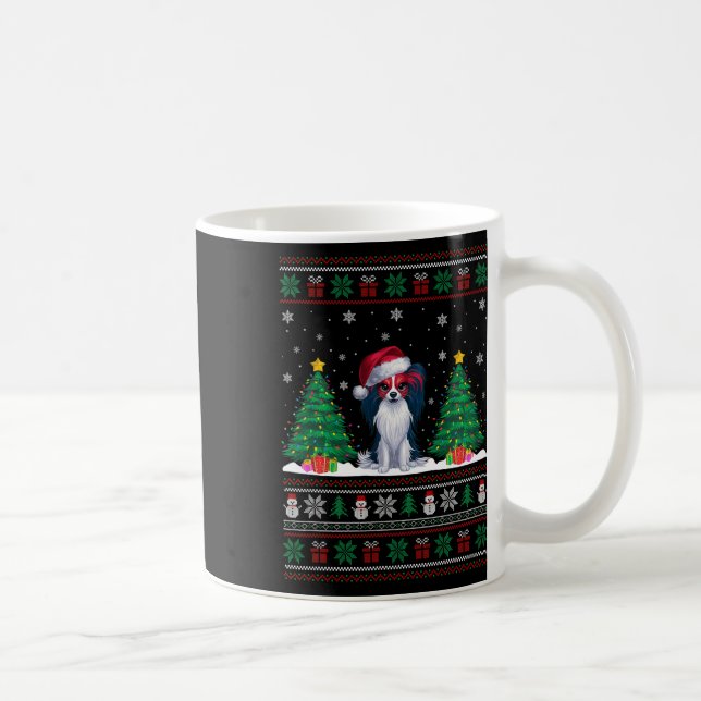 Caneca De Café Santa Hat Papillon Cachorro Árvore de Natal Luzes  (Direita)