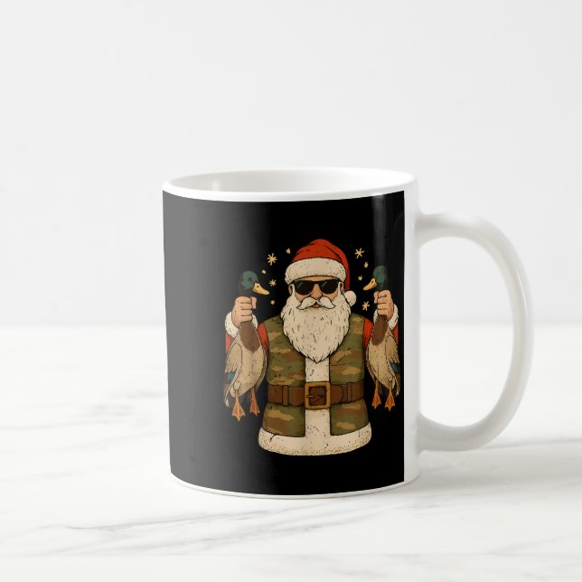 Caneca De Café Santa Hold Mallard Duck Hunting Christmas Pajama T (Direita)