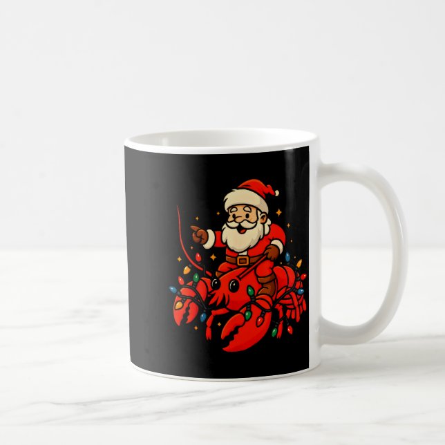 Caneca De Café Santa Lobster Christmas Pajama Santa Riding Lobste (Direita)