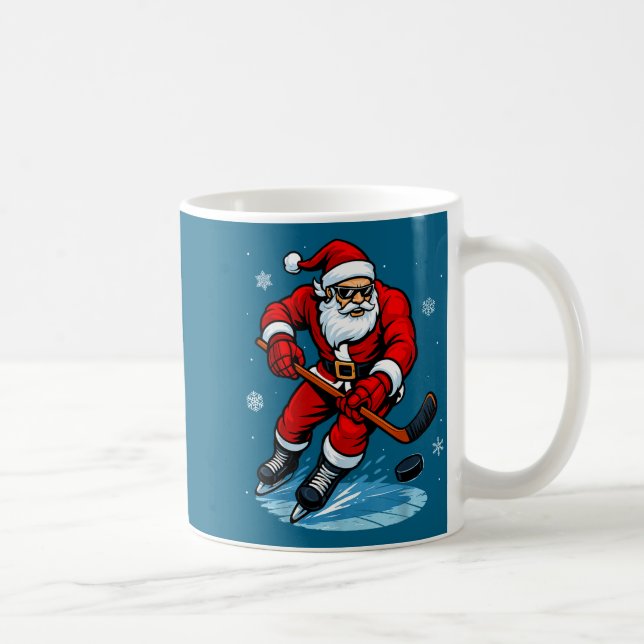Caneca De Café Santa Playing Ice Hockey Xmas Funny Christmas Hock (Direita)