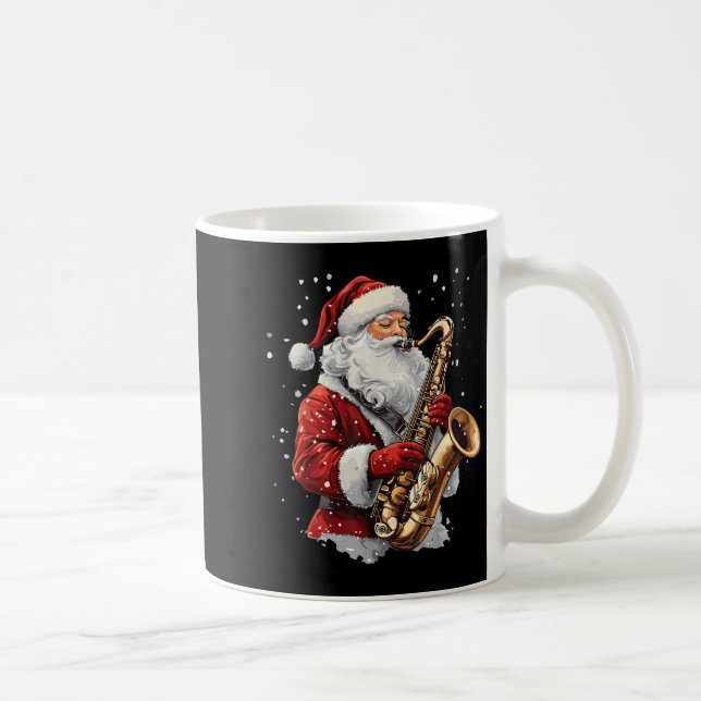 Caneca De Café Santa Playing Saxophone Xmas Musician Saxophonist  (Direita)