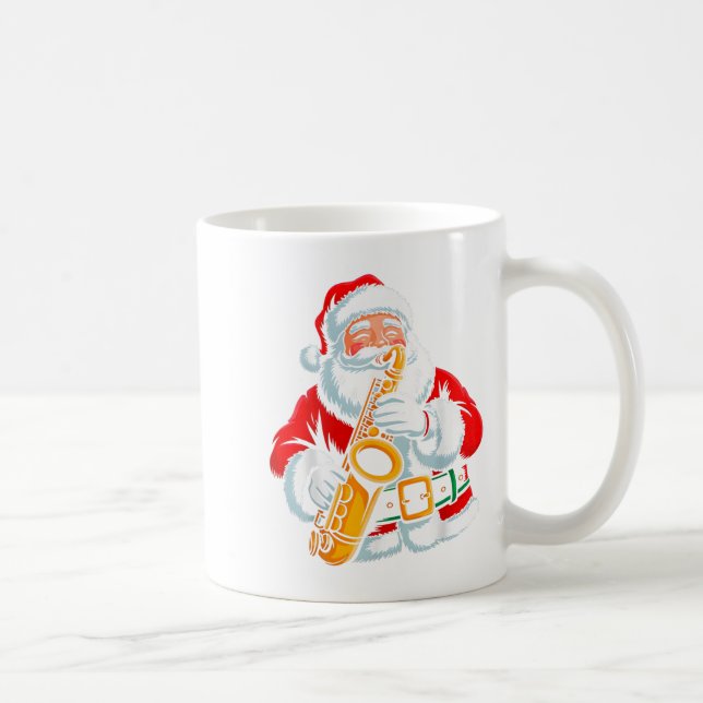 Caneca De Café Santa Playing Saxophone Xmas Vibes Funny Christmas (Direita)