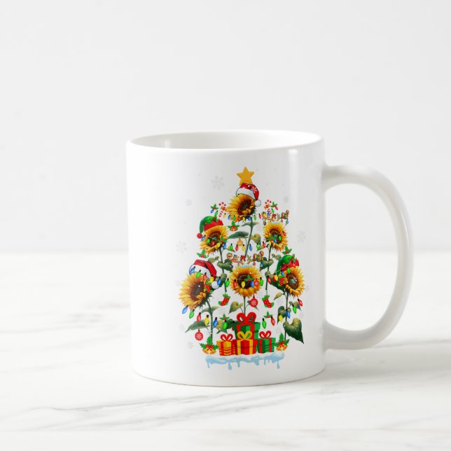 Caneca De Café Santa Reindeer Elf Sunflowers As Xmas Tree Flowers (Direita)