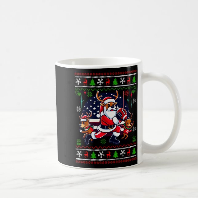 Caneca De Café Santa Reindeer Play American Football Ugly Christm (Direita)