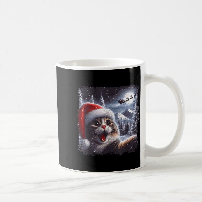 Caneca De Café Santa Reindeer Selfie Cat Funny Christmas Tee  (Direita)