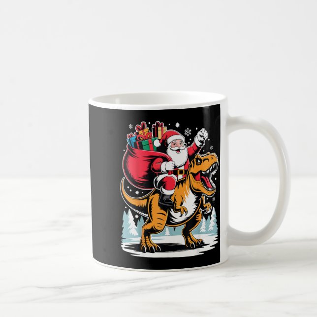 Caneca De Café Santa Riding Dinosaur T Rex Christmas Boys Xmas  (Direita)