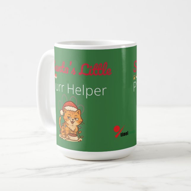 Caneca De Café Santa’s Little Purr Helper | Funny Christmas Cat (Frente Esquerda)