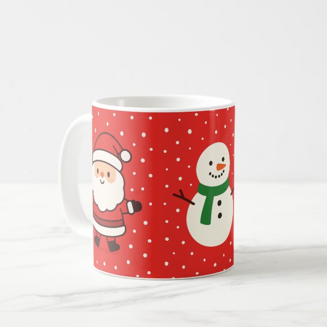 Caneca De Café Santa, Tree & Snowman Christmas Mug (Frente Esquerda)