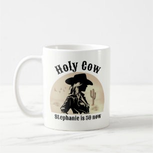 Caneca De Café Santa Vaca Engraçada Vintage Cowgirl 50º aniversár