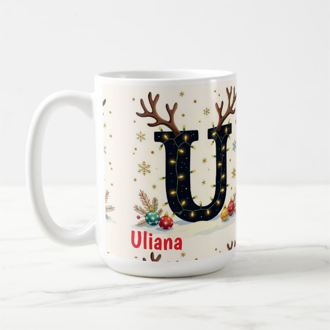 Caneca De Café Santa's hat Monogrogram initial U merry Christmas  (Esquerda)