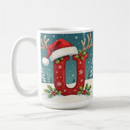 Caneca De Café Santa's hat Monogrogram initial U merry Christmas