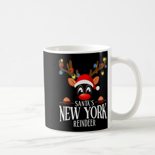 Caneca De Café Santa's New York Reindeer Funny Xmas Matching Pjs  (Direita)