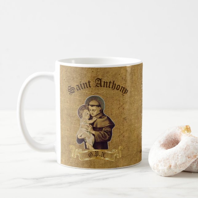 Caneca De Café Santo Anthony Mug Ora Pro Nobis (Com Donut)