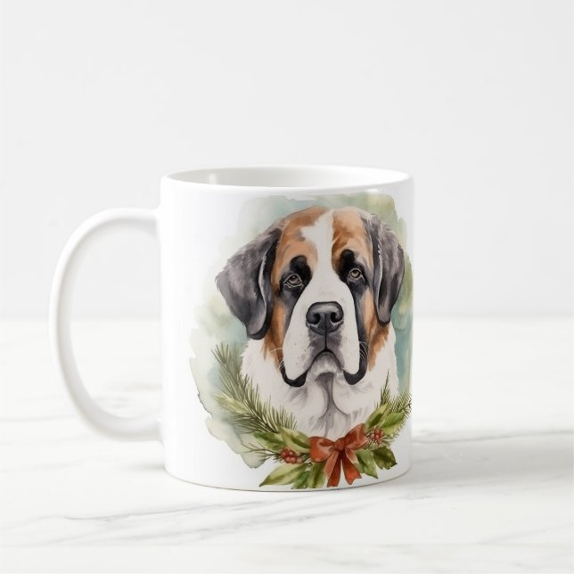 Caneca De Café Santo Bernard Christmas Wreath Festivo Pup (Esquerda)