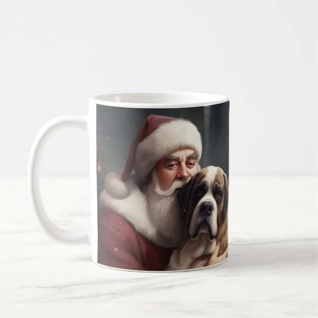 Caneca De Café Santo Bernard Com Papai Noel Natal Festivo (Esquerda)
