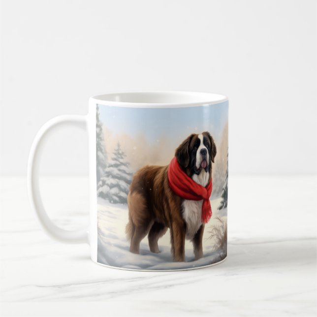 Caneca De Café Santo Bernard Dog no Natal da Neve (Esquerda)