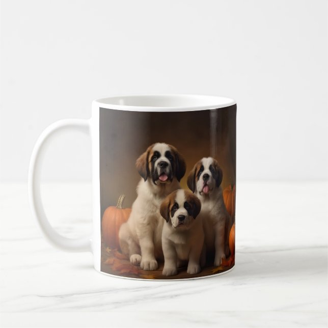Caneca De Café Santo Bernard Puppy Autumn Delight Pumpkin (Esquerda)